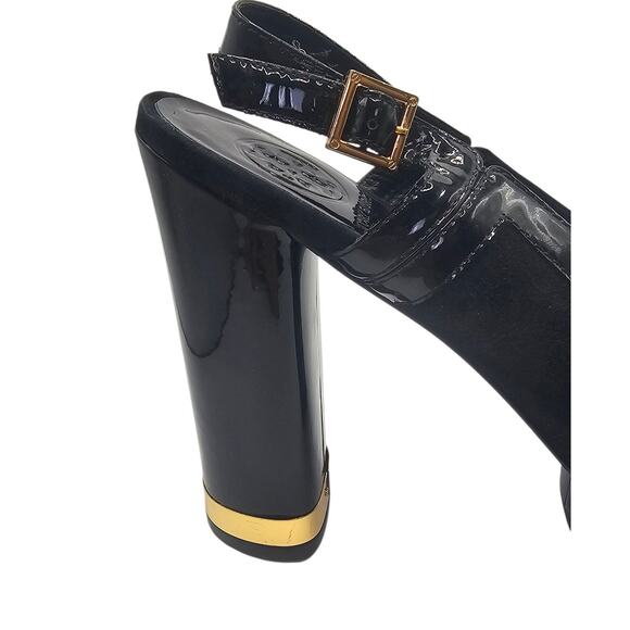 Tory Burch Sample Gemma Black Suede & Patent Leather Platform Heel Slingback - Picture 7 of 10